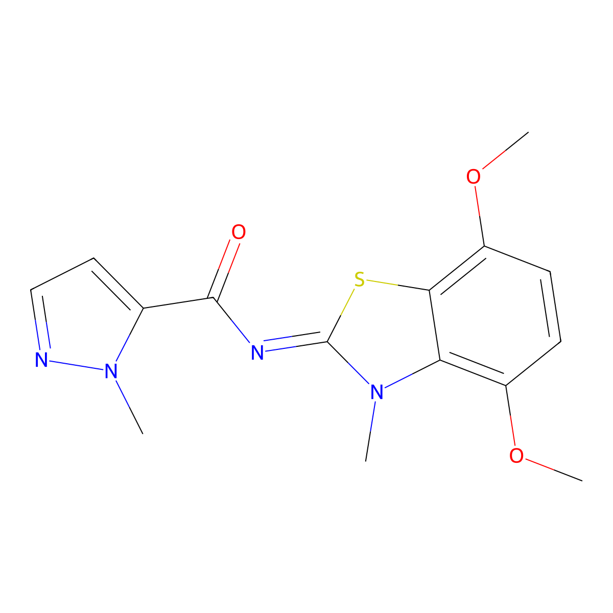 (E)-N-(4,7-dimethoxy-3-methylbenzo[d]thiazol-2(3H)-ylidene)-1-methyl-1H-pyrazole-5-carboxamide molecular structure, CAS 1173467-88-3