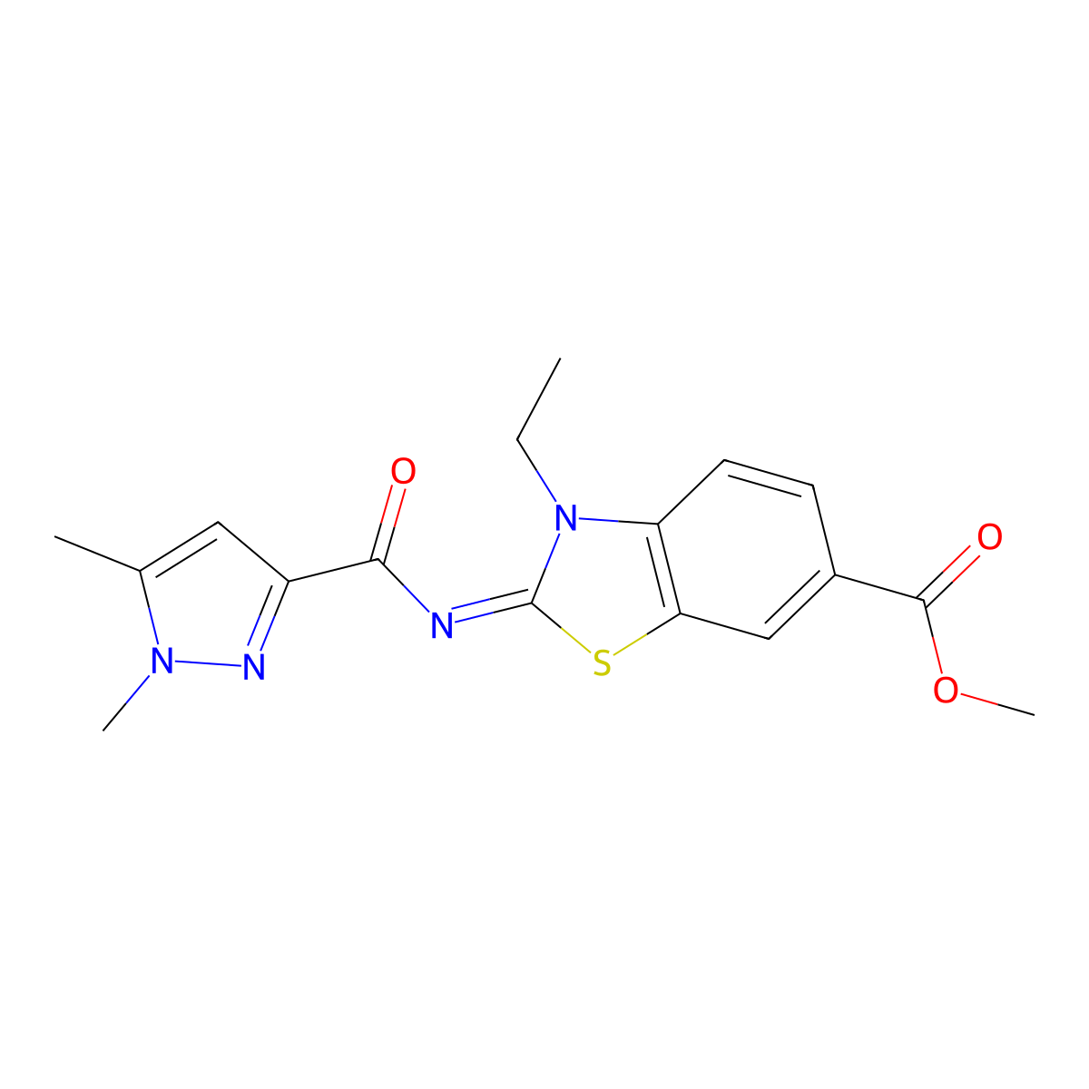 methyl 2-((1,5-dimethyl-1H-pyrazole-3-carbonyl)imino)-3-ethyl-2,3-dihydrobenzo[d]thiazole-6-carboxylate molecular structure, CAS 1173468-75-1