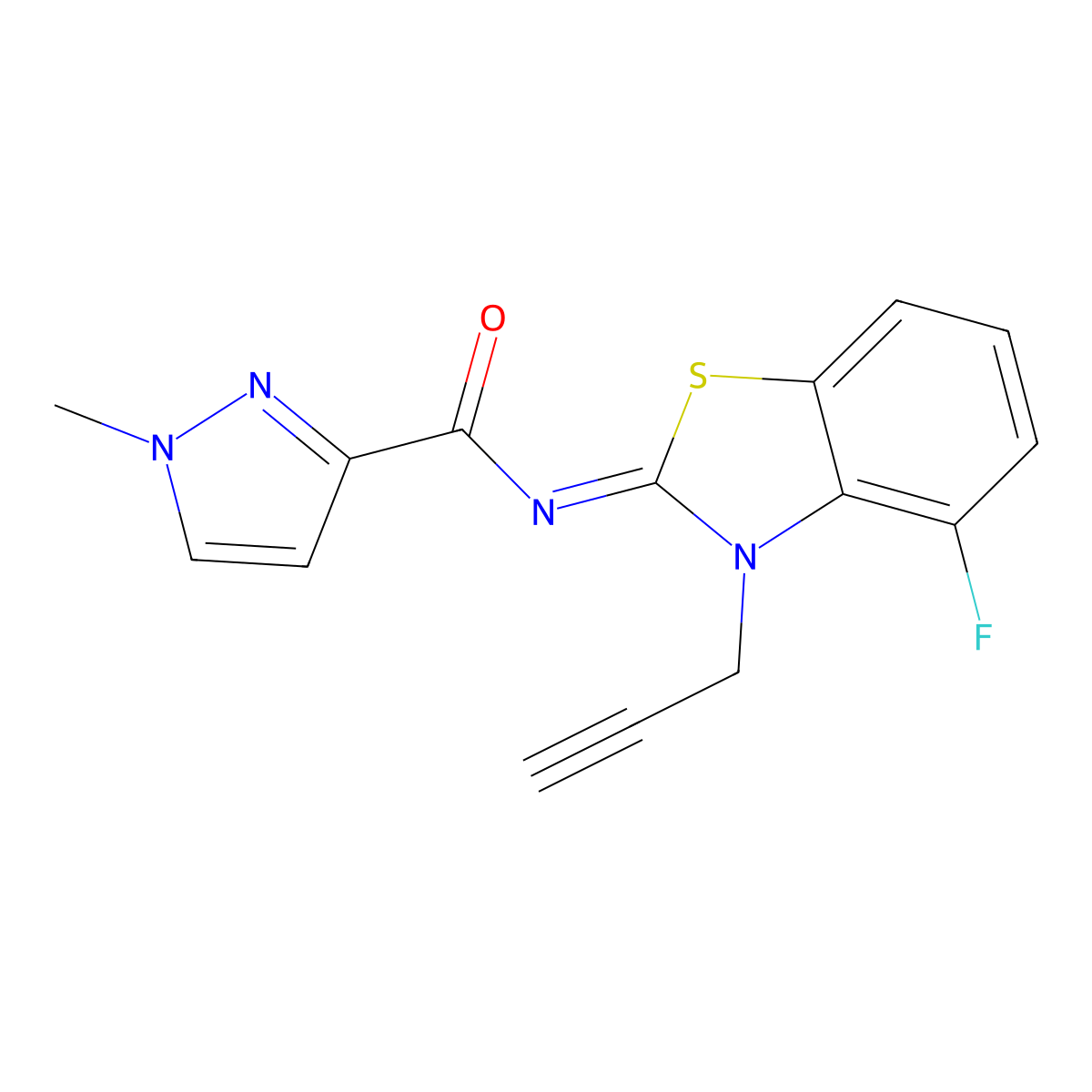 (Z)-N-(4-fluoro-3-(prop-2-yn-1-yl)benzo[d]thiazol-2(3H)-ylidene)-1-methyl-1H-pyrazole-3-carboxamide molecular structure, CAS 1173477-61-6