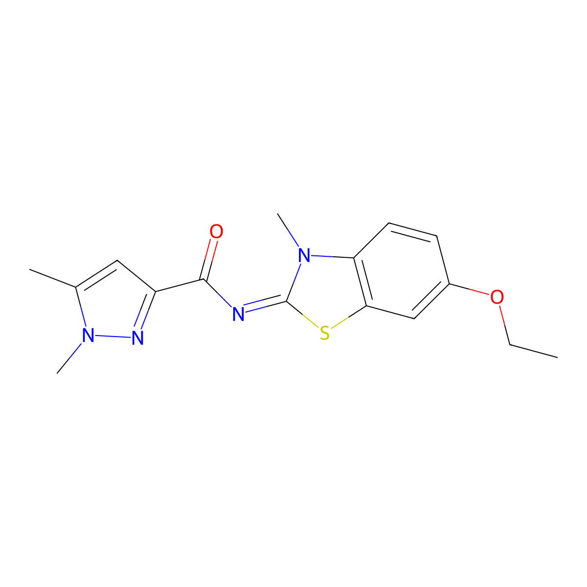 N-(6-ethoxy-3-methylbenzo[d]thiazol-2(3H)-ylidene)-1,5-dimethyl-1H-pyrazole-3-carboxamide molecular structure, CAS 1173482-21-7
