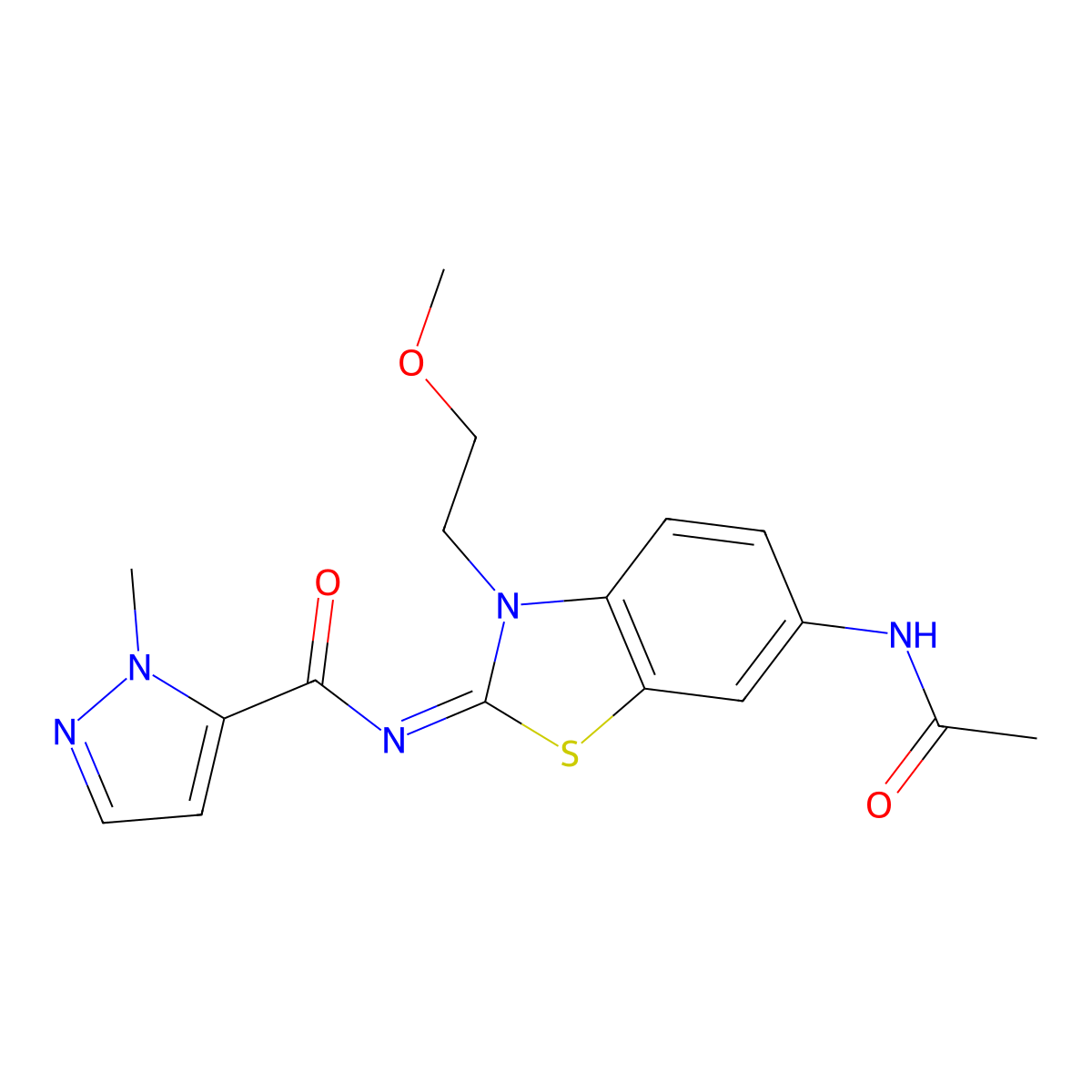 (E)-N-(6-acetamido-3-(2-methoxyethyl)benzo[d]thiazol-2(3H)-ylidene)-1-methyl-1H-pyrazole-5-carboxamide molecular structure, CAS 1173484-84-8