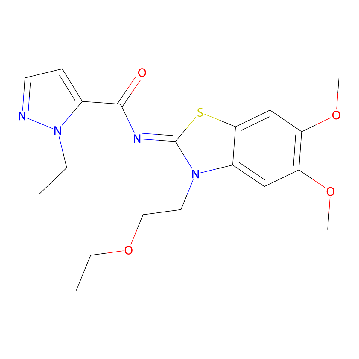 (E)-N-(3-(2-ethoxyethyl)-5,6-dimethoxybenzo[d]thiazol-2(3H)-ylidene)-1-ethyl-1H-pyrazole-5-carboxamide molecular structure, CAS 1173486-08-2