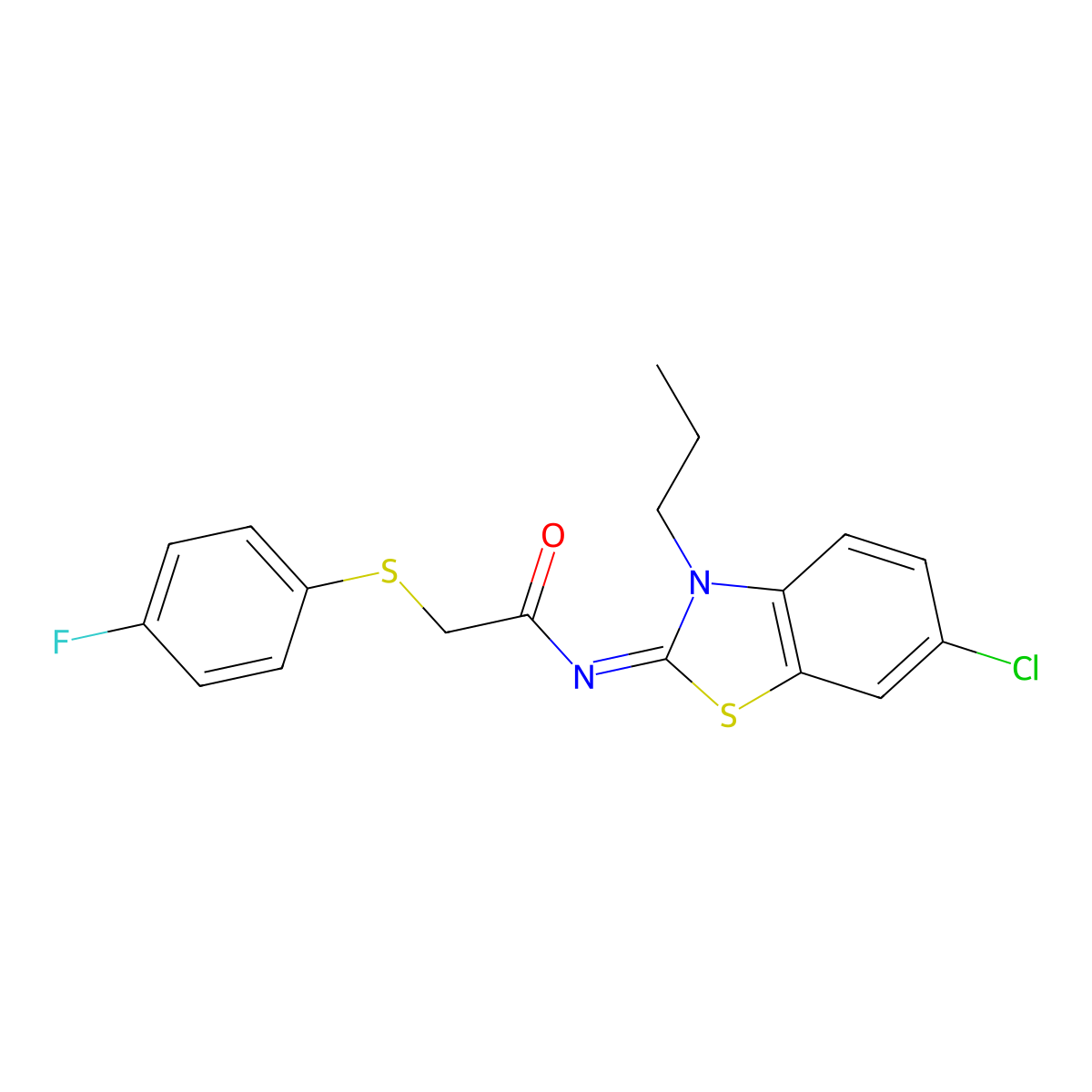 (Z)-N-(6-chloro-3-propylbenzo[d]thiazol-2(3H)-ylidene)-2-((4-fluorophenyl)thio)acetamide molecular structure, CAS 1173488-08-8