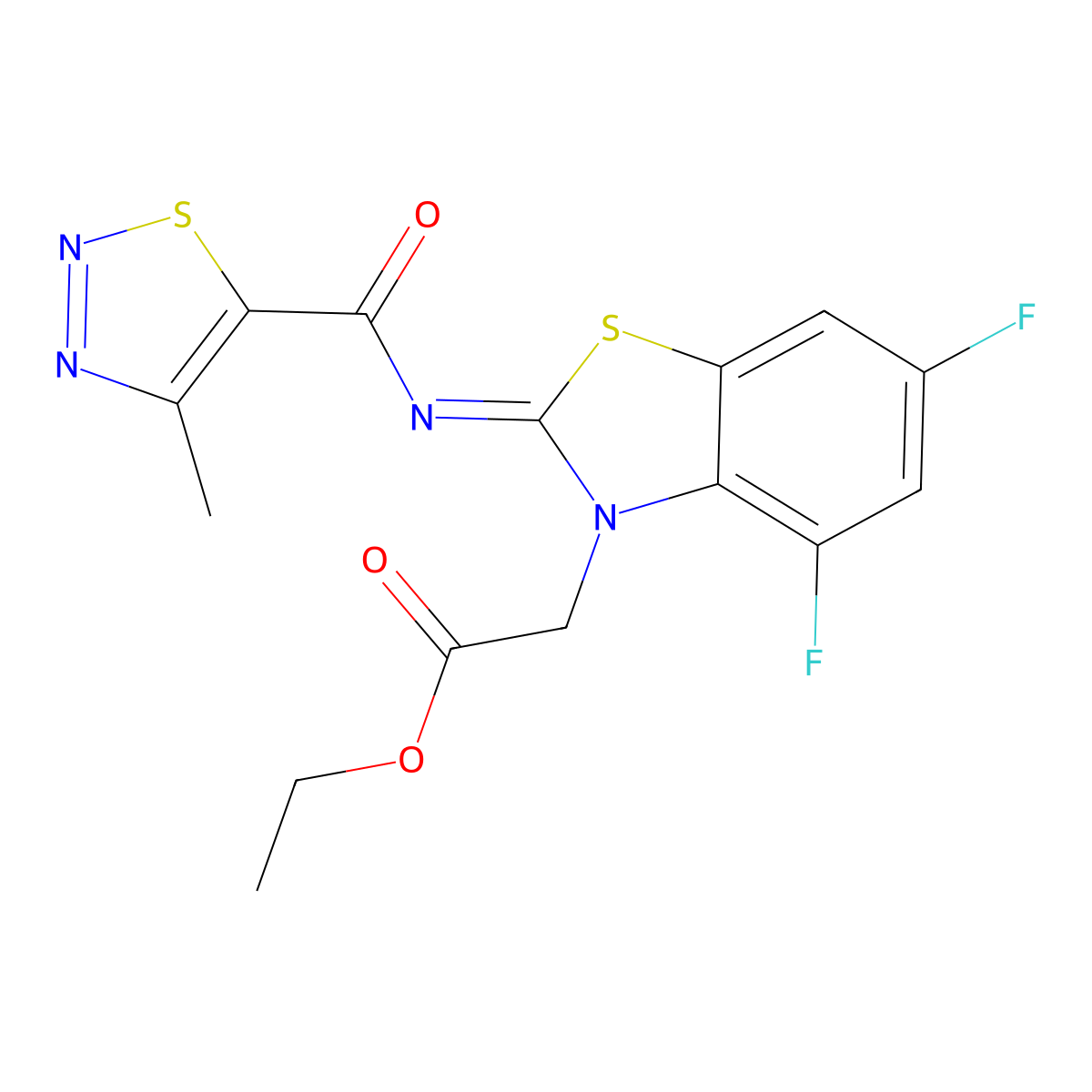 (Z)-ethyl 2-(4,6-difluoro-2-((4-methyl-1,2,3-thiadiazole-5-carbonyl)imino)benzo[d]thiazol-3(2H)-yl)acetate molecular structure, CAS 1173495-59-4