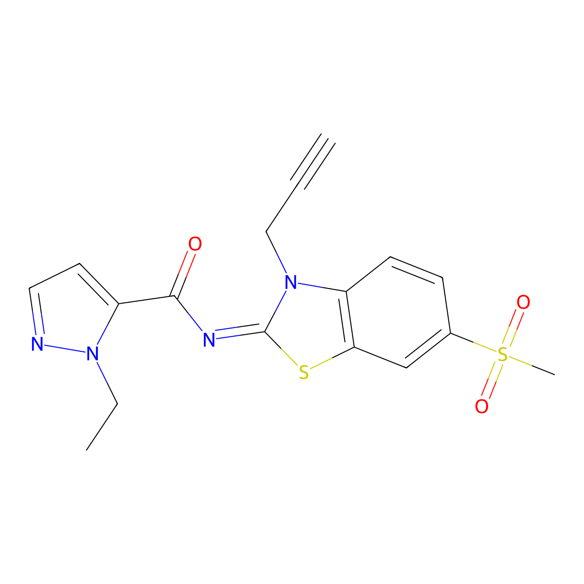 (E)-1-ethyl-N-(6-(methylsulfonyl)-3-(prop-2-yn-1-yl)benzo[d]thiazol-2(3H)-ylidene)-1H-pyrazole-5-carboxamide molecular structure, CAS 1173502-75-4
