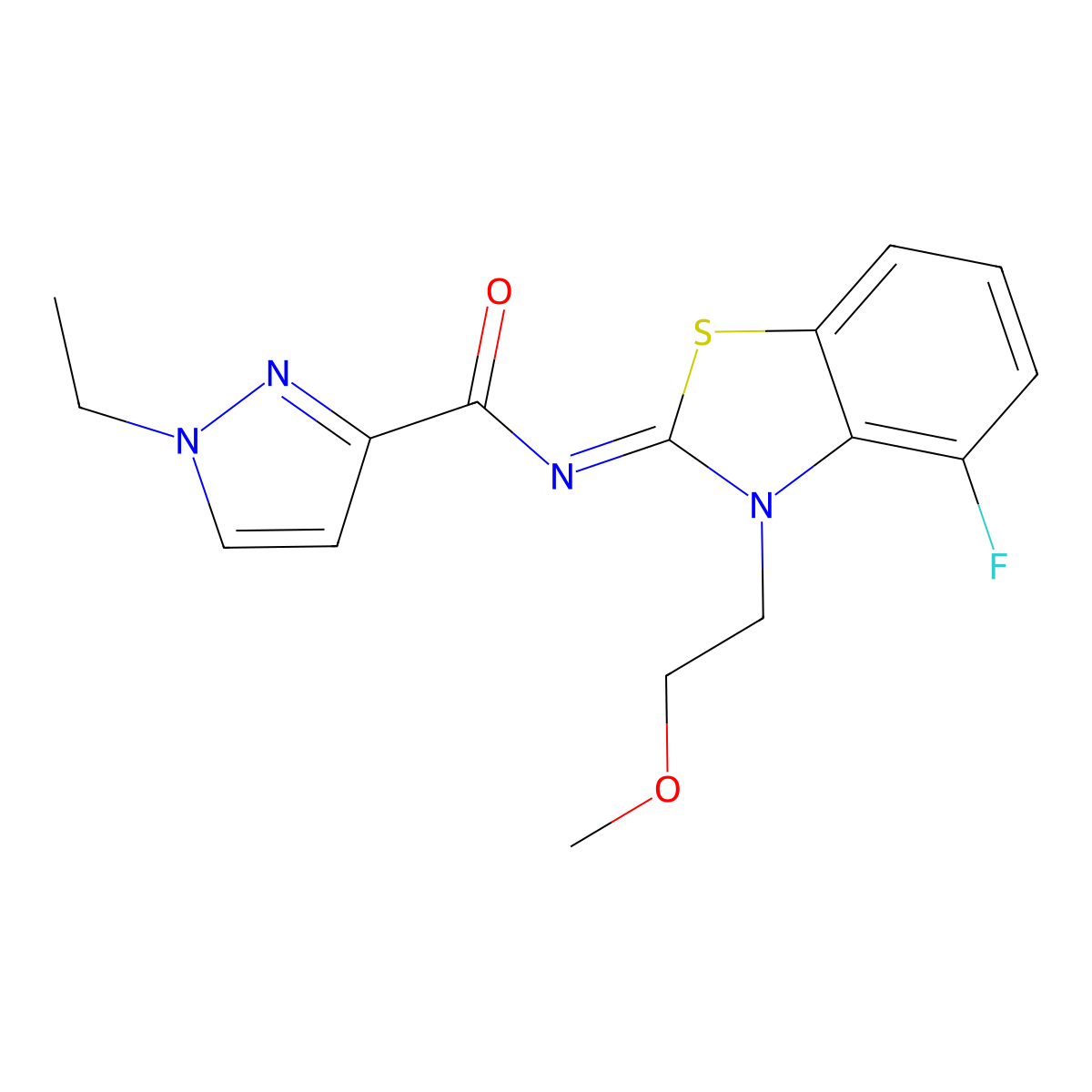 1-ethyl-N-[(2Z)-4-fluoro-3-(2-methoxyethyl)-2,3-dihydro-1,3-benzothiazol-2-ylidene]-1H-pyrazole-3-carboxamide molecular structure, CAS 1173516-35-2