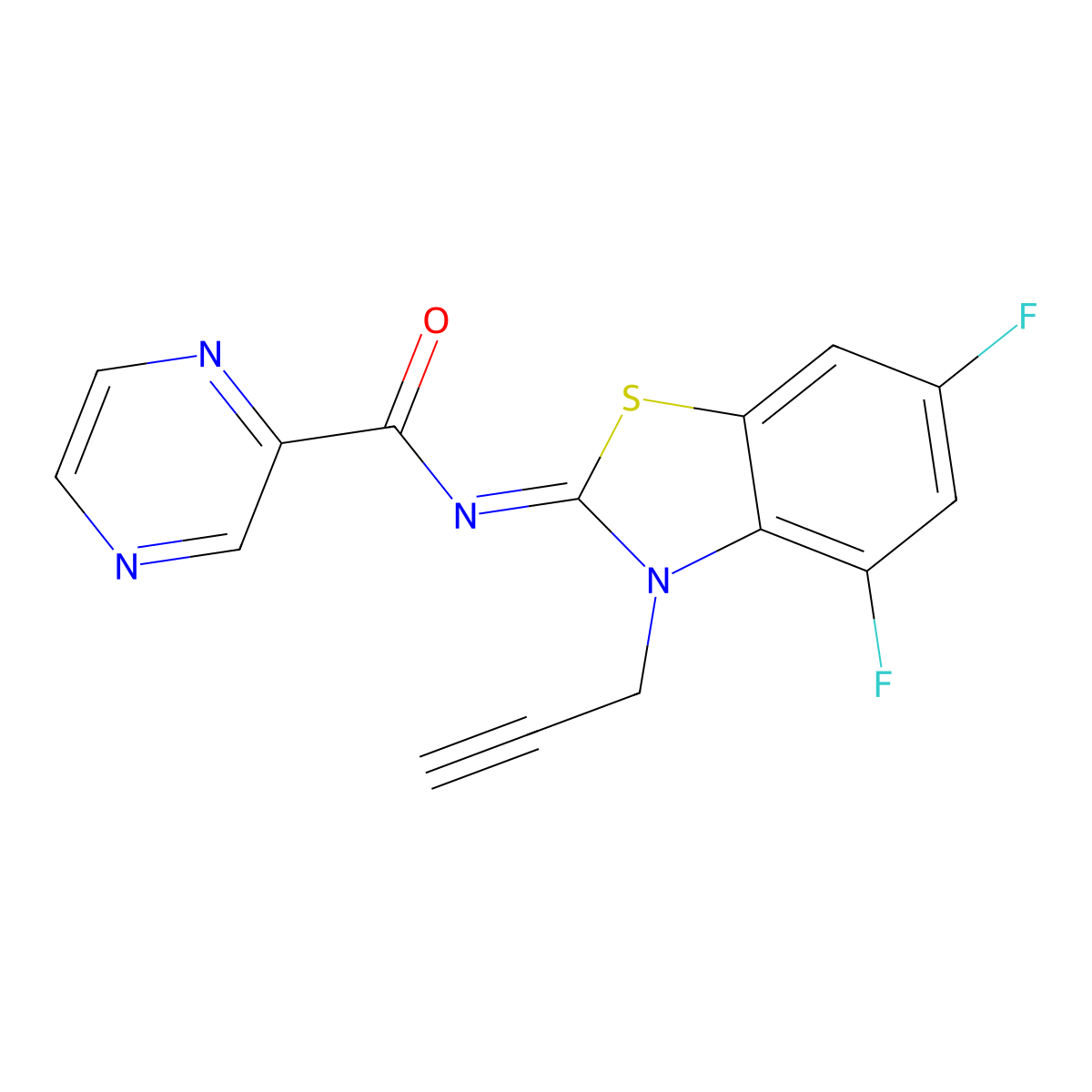 (E)-N-(4,6-difluoro-3-(prop-2-yn-1-yl)benzo[d]thiazol-2(3H)-ylidene)pyrazine-2-carboxamide molecular structure, CAS 1173518-83-6