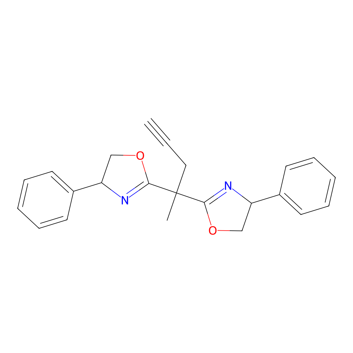 (4S,4'S)-2,2'-(Pent-4-yne-2,2-diyl)bis(4-phenyl-4,5-dihydrooxazole) molecular structure, CAS 1173526-55-0