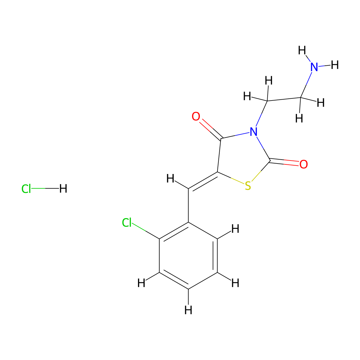 (5Z)-3-(2-aminoethyl)-5-(2-chlorobenzylidene)-1,3-thiazolidine-2,4-dione hydrochloride molecular structure, CAS 1173527-50-8