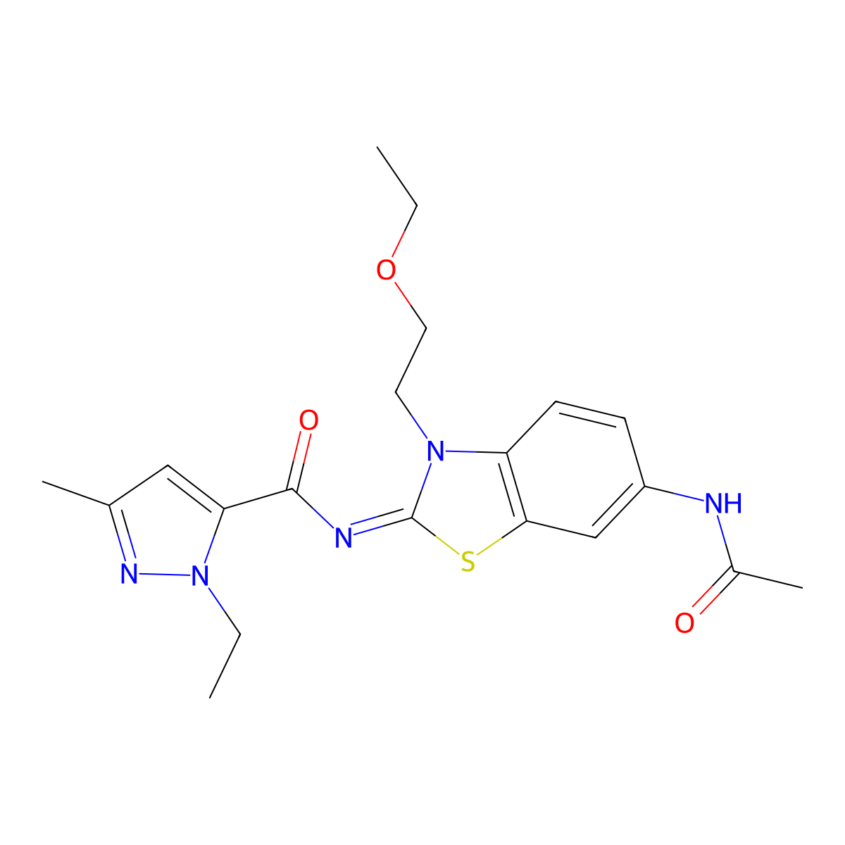 (E)-N-(6-acetamido-3-(2-ethoxyethyl)benzo[d]thiazol-2(3H)-ylidene)-1-ethyl-3-methyl-1H-pyrazole-5-carboxamide molecular structure, CAS 1173528-47-6