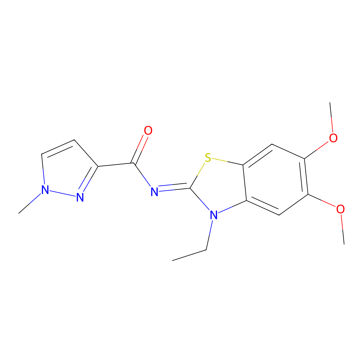 (Z)-N-(3-ethyl-5,6-dimethoxybenzo[d]thiazol-2(3H)-ylidene)-1-methyl-1H-pyrazole-3-carboxamide molecular structure, CAS 1173530-21-6