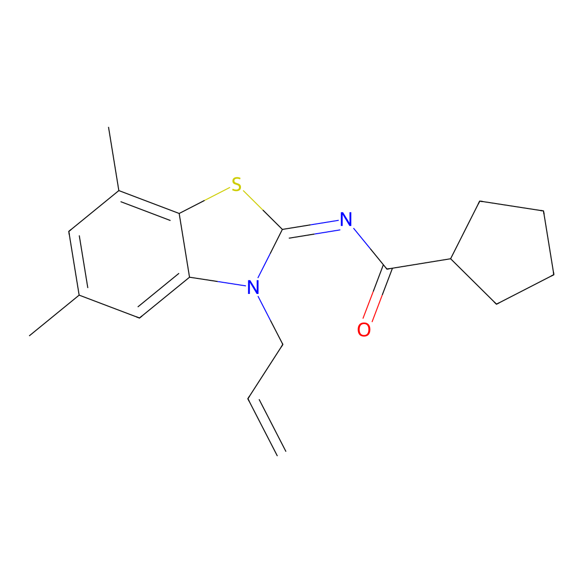 (E)-N-(3-allyl-5,7-dimethylbenzo[d]thiazol-2(3H)-ylidene)cyclopentanecarboxamide molecular structure, CAS 1173532-57-4