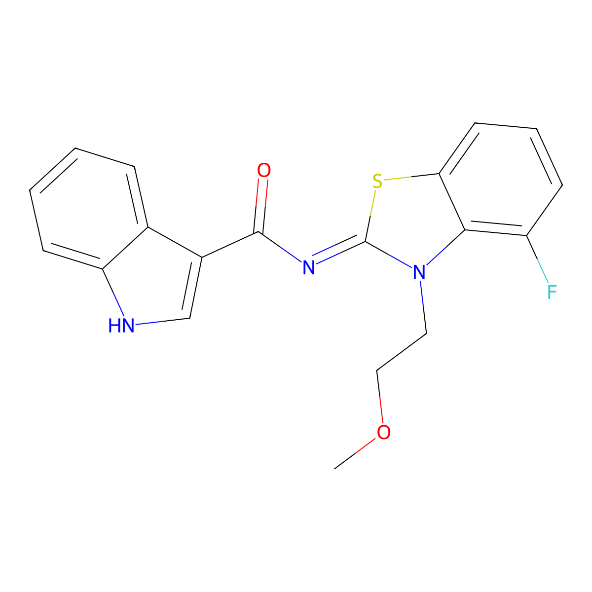 (Z)-N-(4-fluoro-3-(2-methoxyethyl)benzo[d]thiazol-2(3H)-ylidene)-1H-indole-3-carboxamide molecular structure, CAS 1173537-84-2