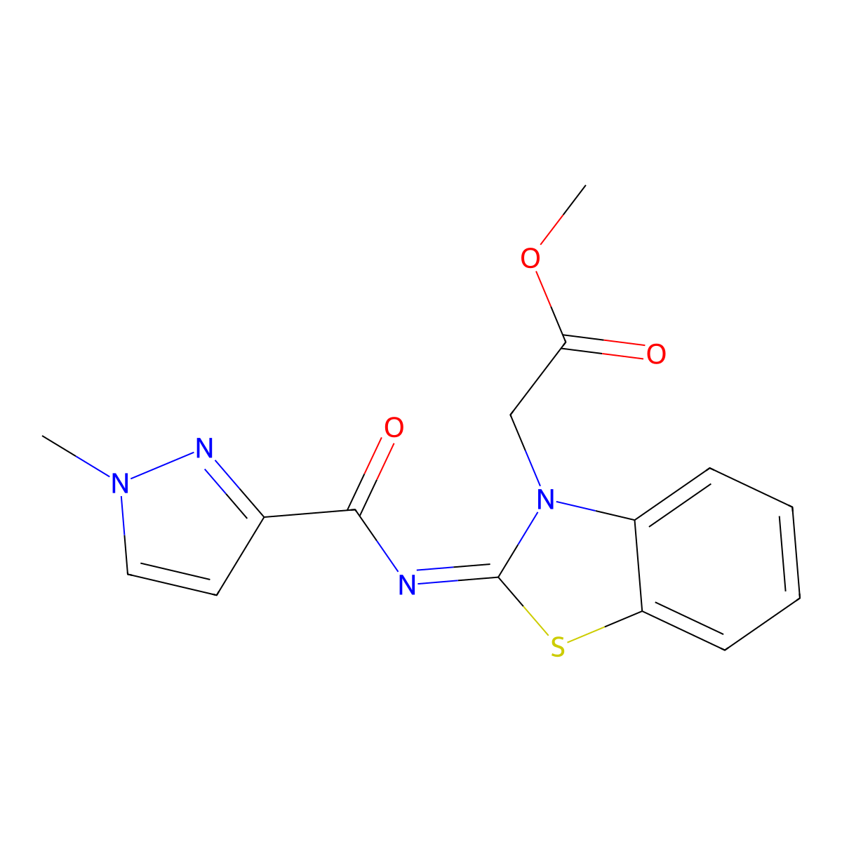 (Z)-methyl 2-(2-((1-methyl-1H-pyrazole-3-carbonyl)imino)benzo[d]thiazol-3(2H)-yl)acetate molecular structure, CAS 1173539-41-7