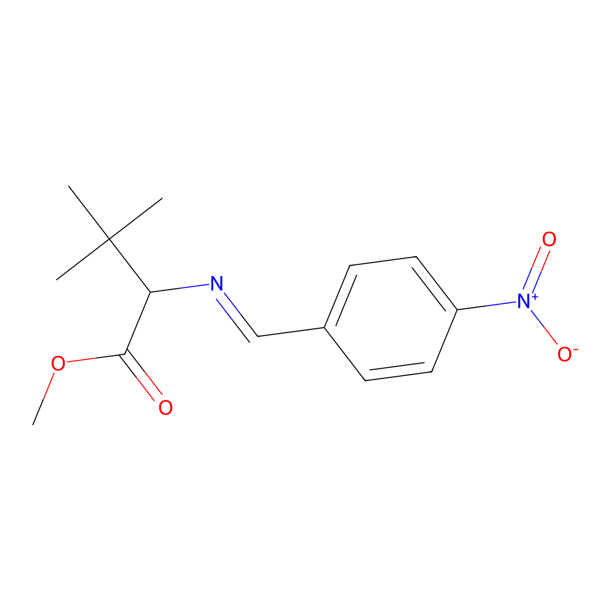 methyl 3,3-dimethyl-2-{[(E)-(4-nitrophenyl)methylidene]amino}butanoate molecular structure, CAS 1173540-20-9