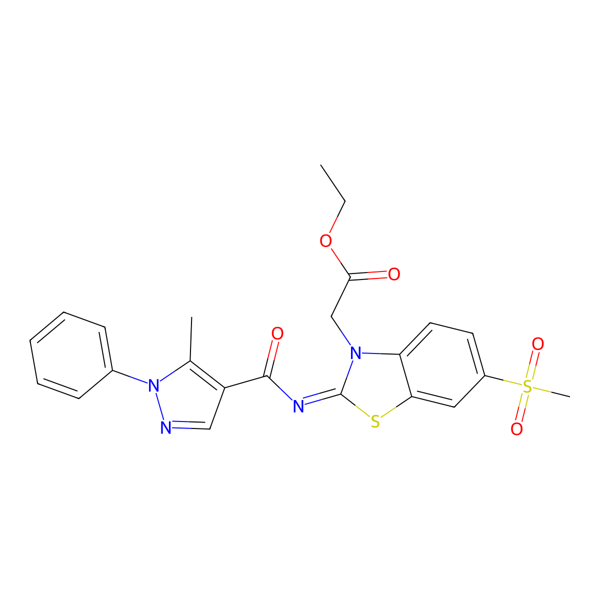 (Z)-ethyl 2-(2-((5-methyl-1-phenyl-1H-pyrazole-4-carbonyl)imino)-6-(methylsulfonyl)benzo[d]thiazol-3(2H)-yl)acetate molecular structure, CAS 1173544-62-1