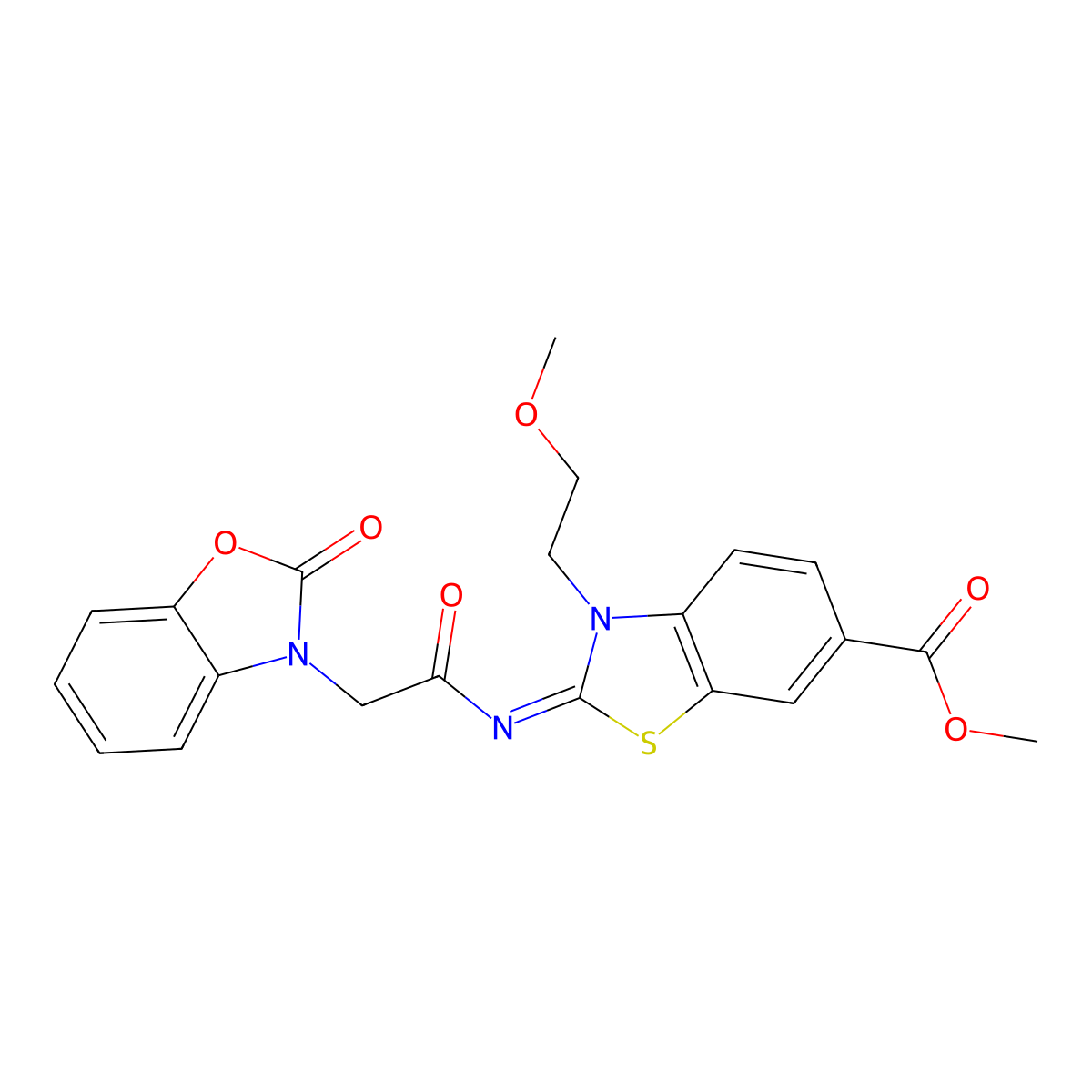 (E)-methyl 3-(2-methoxyethyl)-2-((2-(2-oxobenzo[d]oxazol-3(2H)-yl)acetyl)imino)-2,3-dihydrobenzo[d]thiazole-6-carboxylate molecular structure, CAS 1173547-82-4