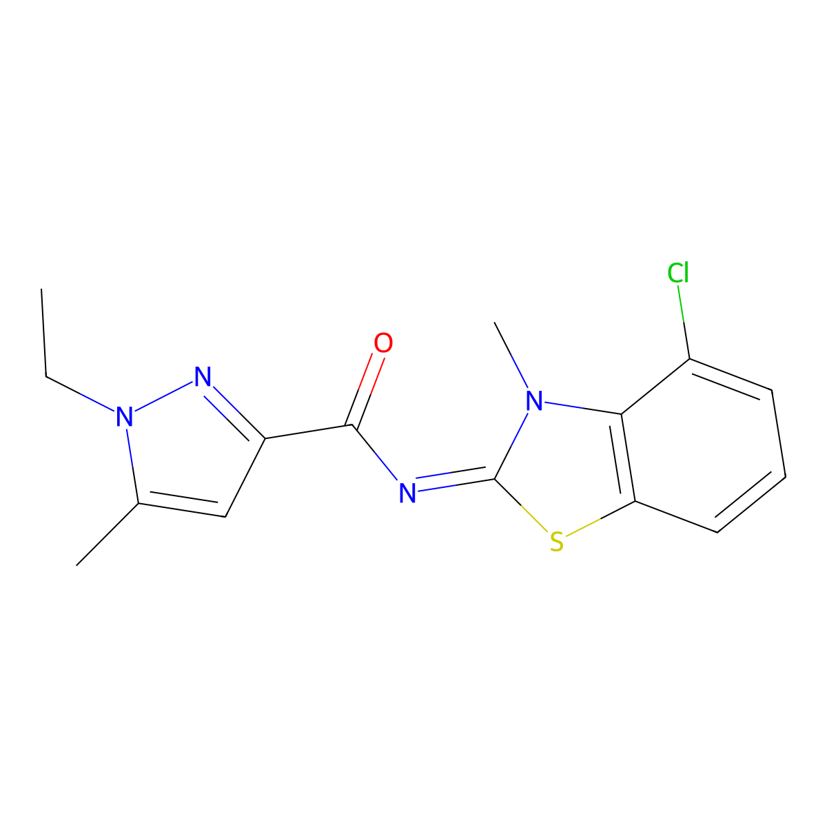 (E)-N-(4-chloro-3-methylbenzo[d]thiazol-2(3H)-ylidene)-1-ethyl-5-methyl-1H-pyrazole-3-carboxamide molecular structure, CAS 1173549-49-9