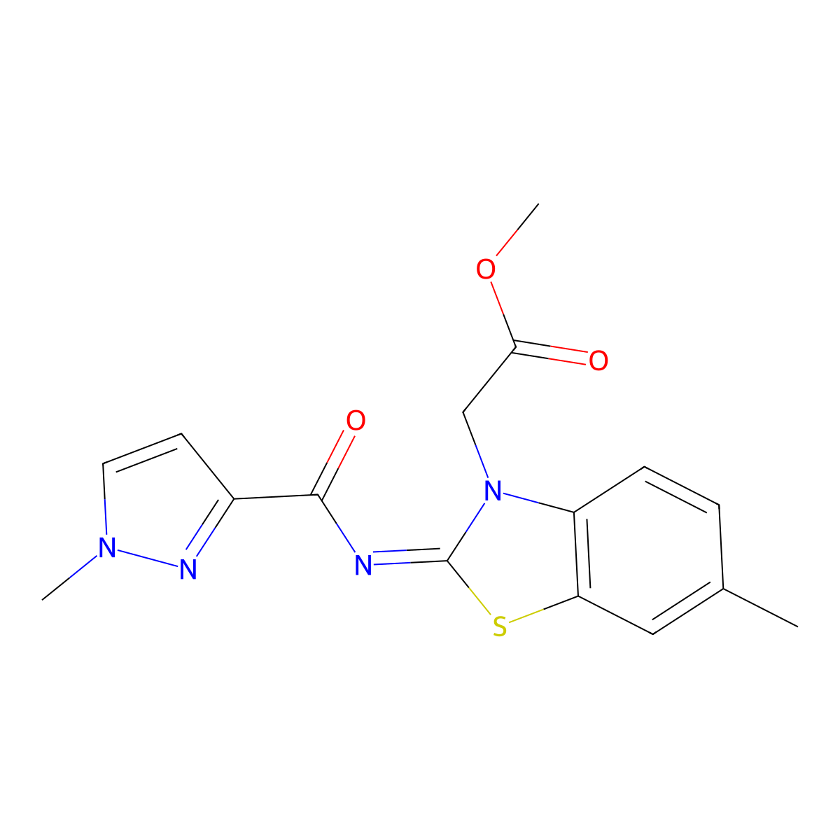 (Z)-methyl 2-(6-methyl-2-((1-methyl-1H-pyrazole-3-carbonyl)imino)benzo[d]thiazol-3(2H)-yl)acetate molecular structure, CAS 1173551-25-1