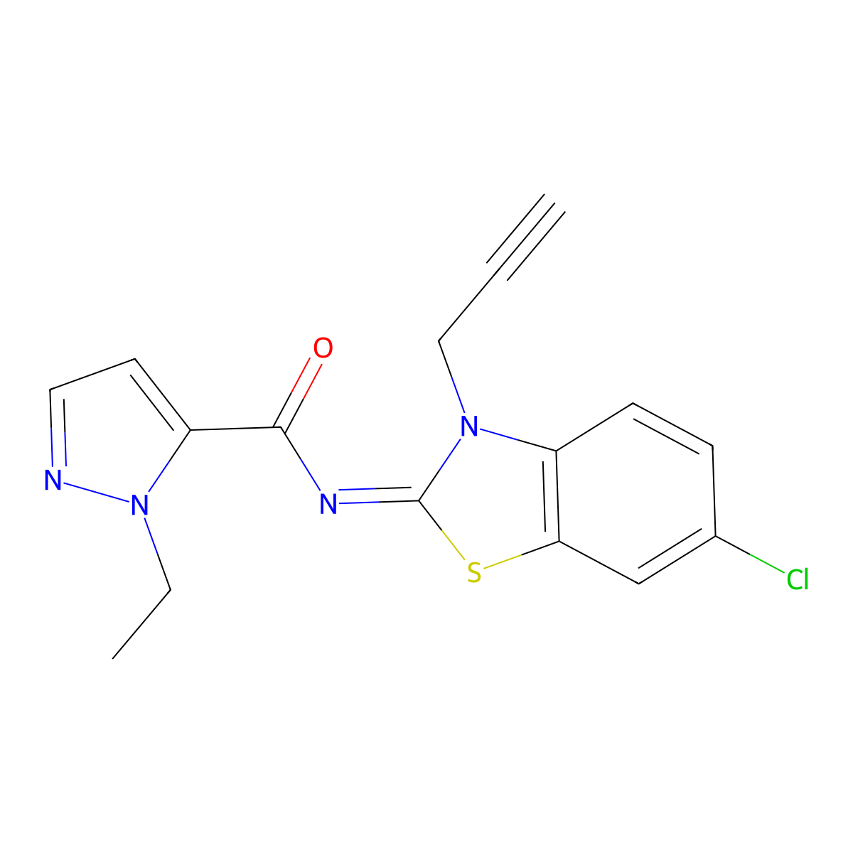 (E)-N-(6-chloro-3-(prop-2-yn-1-yl)benzo[d]thiazol-2(3H)-ylidene)-1-ethyl-1H-pyrazole-5-carboxamide molecular structure, CAS 1173554-71-6