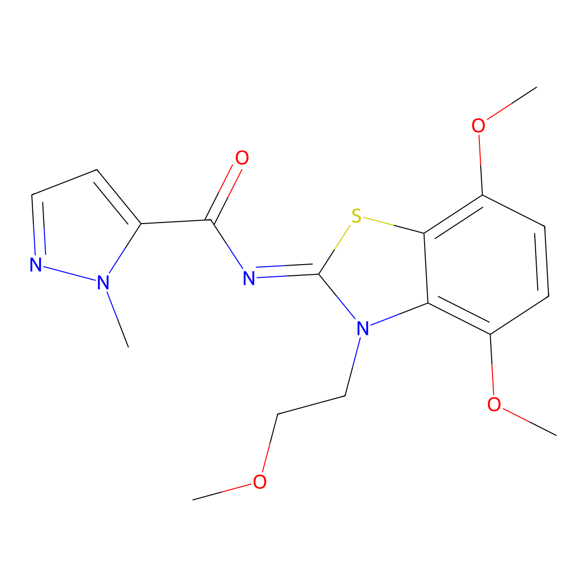 (E)-N-(4,7-dimethoxy-3-(2-methoxyethyl)benzo[d]thiazol-2(3H)-ylidene)-1-methyl-1H-pyrazole-5-carboxamide molecular structure, CAS 1173560-56-9