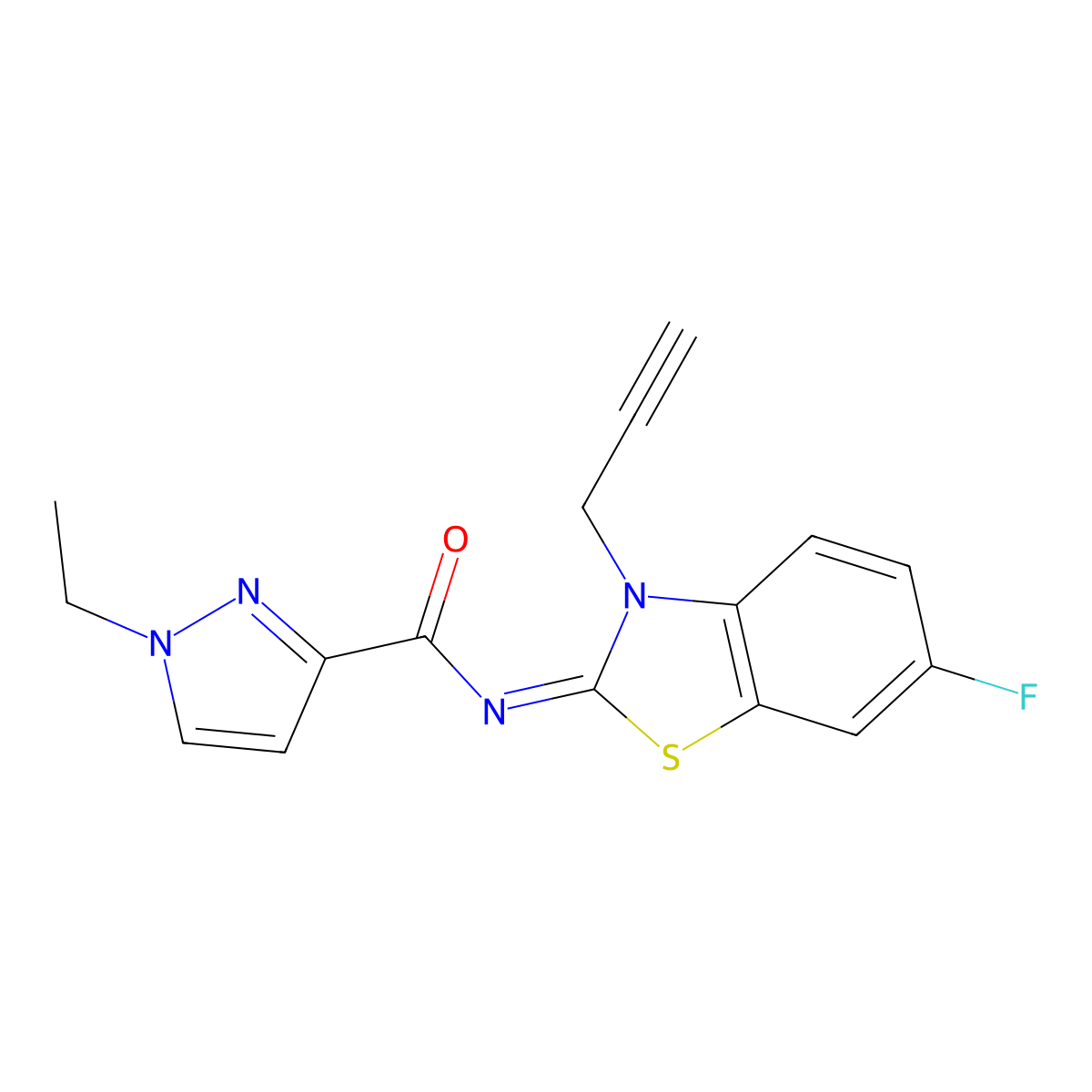 (Z)-1-ethyl-N-(6-fluoro-3-(prop-2-yn-1-yl)benzo[d]thiazol-2(3H)-ylidene)-1H-pyrazole-3-carboxamide molecular structure, CAS 1173575-26-2