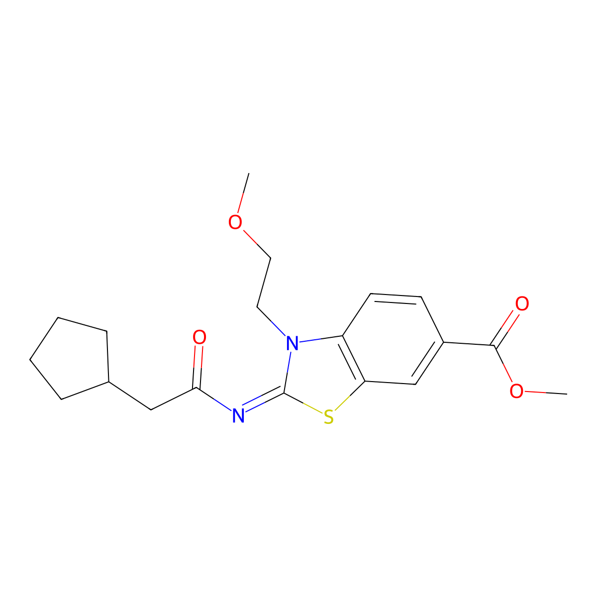 (E)-methyl 2-((2-cyclopentylacetyl)imino)-3-(2-methoxyethyl)-2,3-dihydrobenzo[d]thiazole-6-carboxylate molecular structure, CAS 1173577-47-3