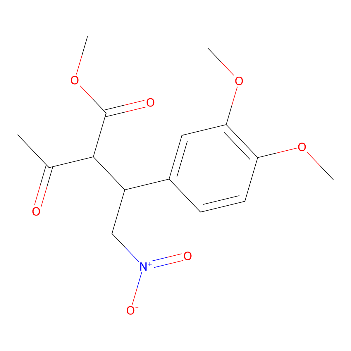 Methyl 2-acetyl-3-(3,4-dimethoxyphenyl)-4-nitrobutanoate molecular structure, CAS 117358-91-5