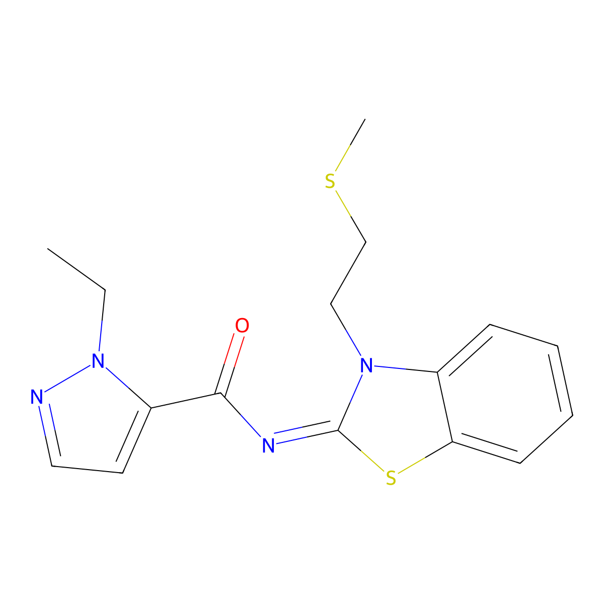 (E)-1-ethyl-N-(3-(2-(methylthio)ethyl)benzo[d]thiazol-2(3H)-ylidene)-1H-pyrazole-5-carboxamide molecular structure, CAS 1173583-35-1