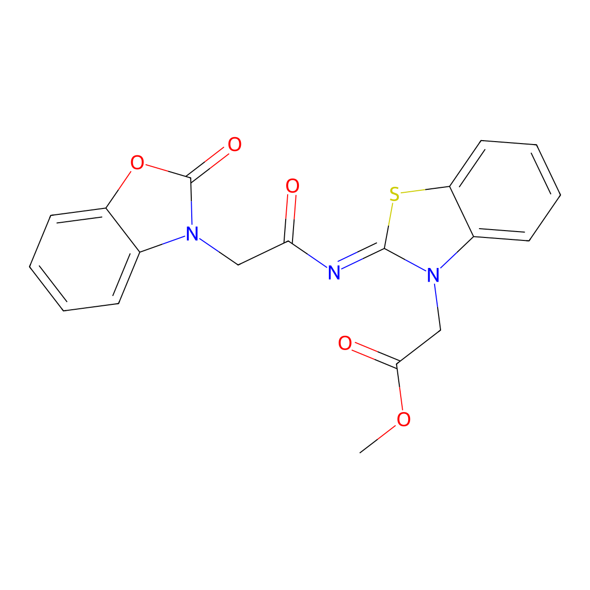 (E)-methyl 2-(2-((2-(2-oxobenzo[d]oxazol-3(2H)-yl)acetyl)imino)benzo[d]thiazol-3(2H)-yl)acetate molecular structure, CAS 1173588-59-4