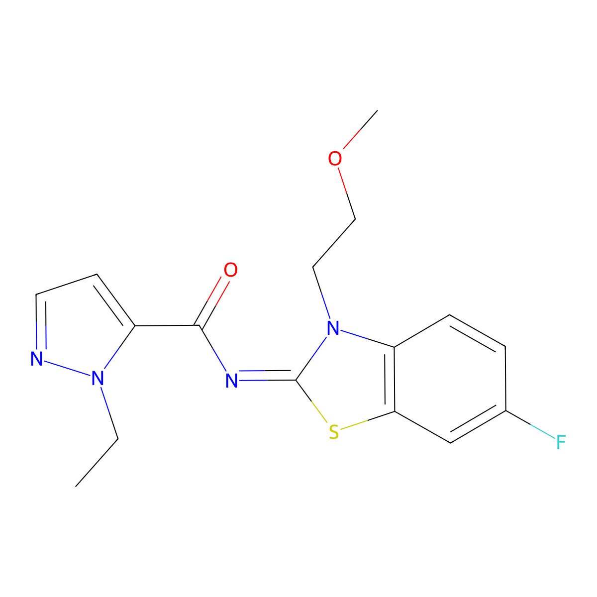 (E)-1-ethyl-N-(6-fluoro-3-(2-methoxyethyl)benzo[d]thiazol-2(3H)-ylidene)-1H-pyrazole-5-carboxamide molecular structure, CAS 1173590-32-3