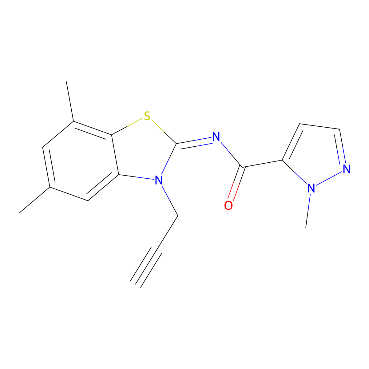 (E)-N-(5,7-dimethyl-3-(prop-2-yn-1-yl)benzo[d]thiazol-2(3H)-ylidene)-1-methyl-1H-pyrazole-5-carboxamide molecular structure, CAS 1173593-43-5