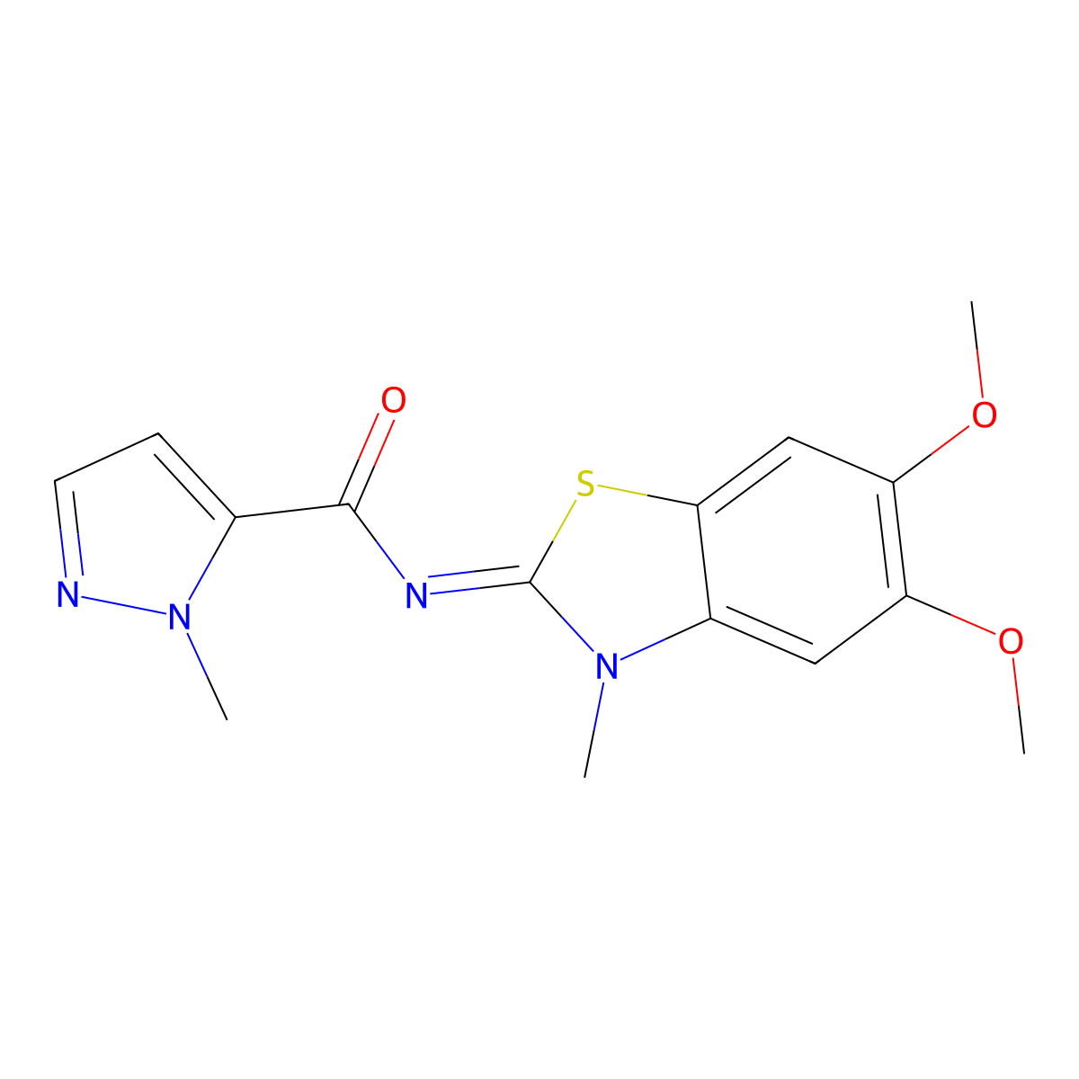 (E)-N-(5,6-dimethoxy-3-methylbenzo[d]thiazol-2(3H)-ylidene)-1-methyl-1H-pyrazole-5-carboxamide molecular structure, CAS 1173603-05-8