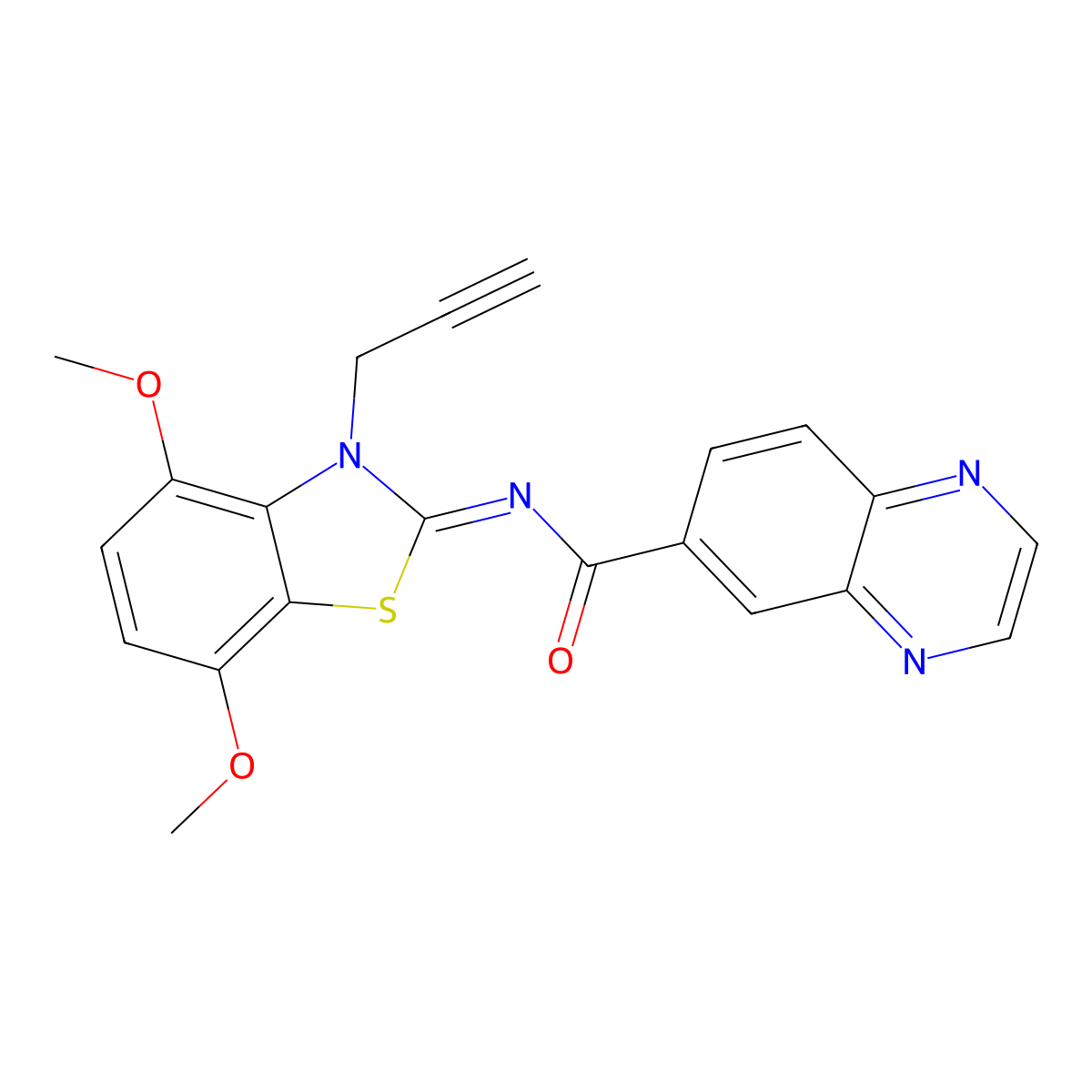 (E)-N-(4,7-dimethoxy-3-(prop-2-yn-1-yl)benzo[d]thiazol-2(3H)-ylidene)quinoxaline-6-carboxamide molecular structure, CAS 1173603-89-8