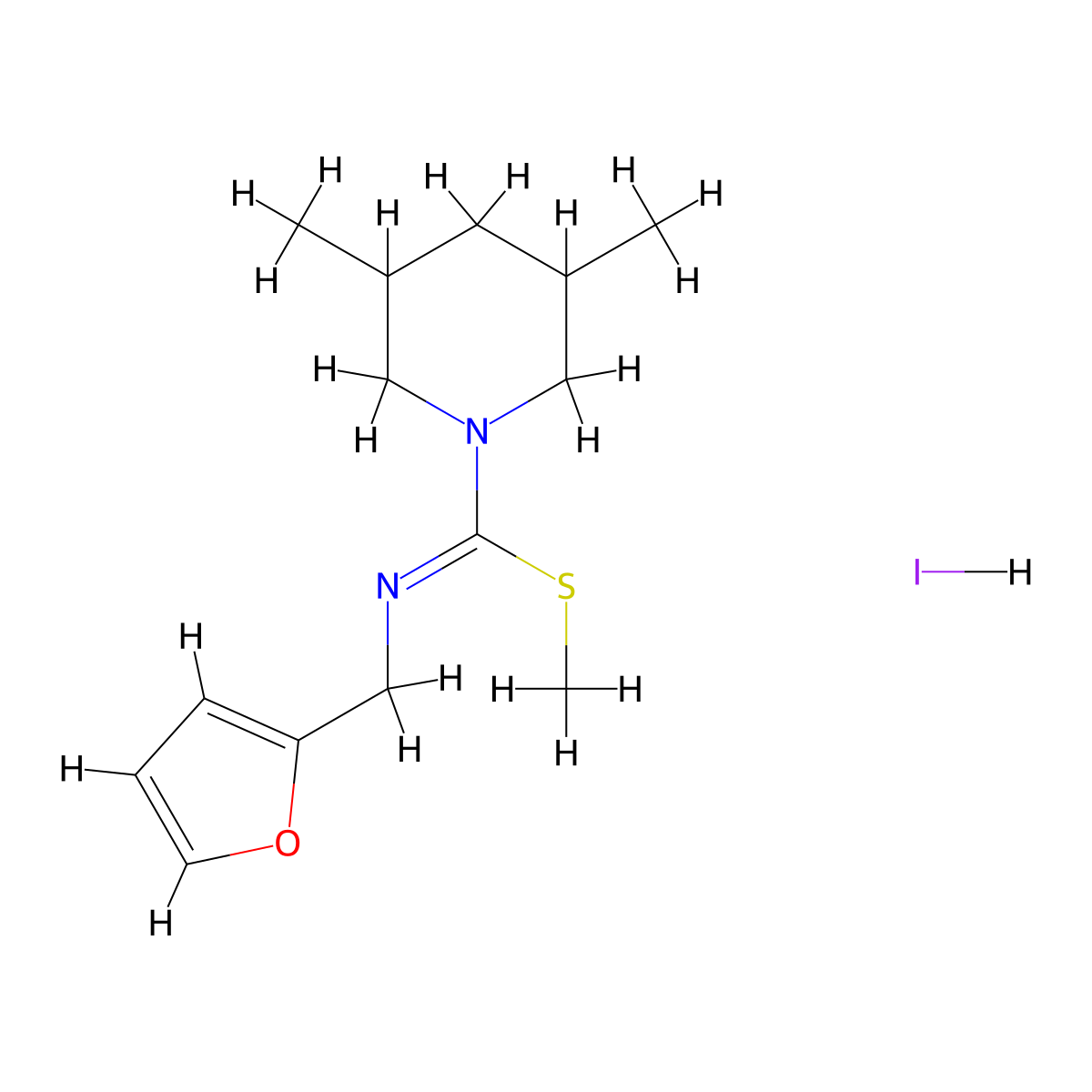 [(3,5-Dimethylpiperidin-1-yl)(methylsulfanyl)methylidene][(furan-2-yl)methyl]amine hydroiodide molecular structure, CAS 1173605-91-8