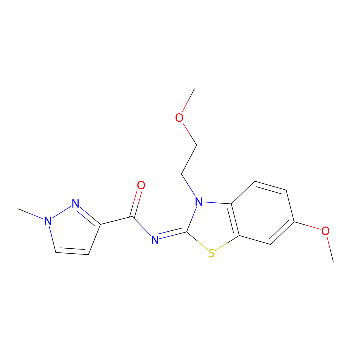 (Z)-N-(6-methoxy-3-(2-methoxyethyl)benzo[d]thiazol-2(3H)-ylidene)-1-methyl-1H-pyrazole-3-carboxamide molecular structure, CAS 1173606-99-9