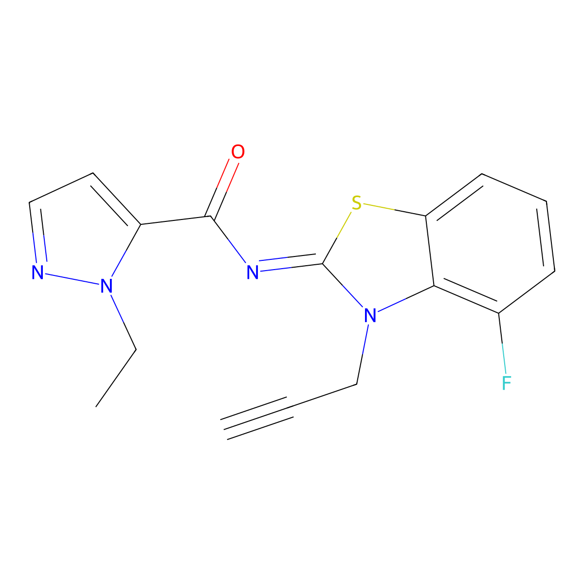 (E)-1-ethyl-N-(4-fluoro-3-(prop-2-yn-1-yl)benzo[d]thiazol-2(3H)-ylidene)-1H-pyrazole-5-carboxamide molecular structure, CAS 1173607-88-9