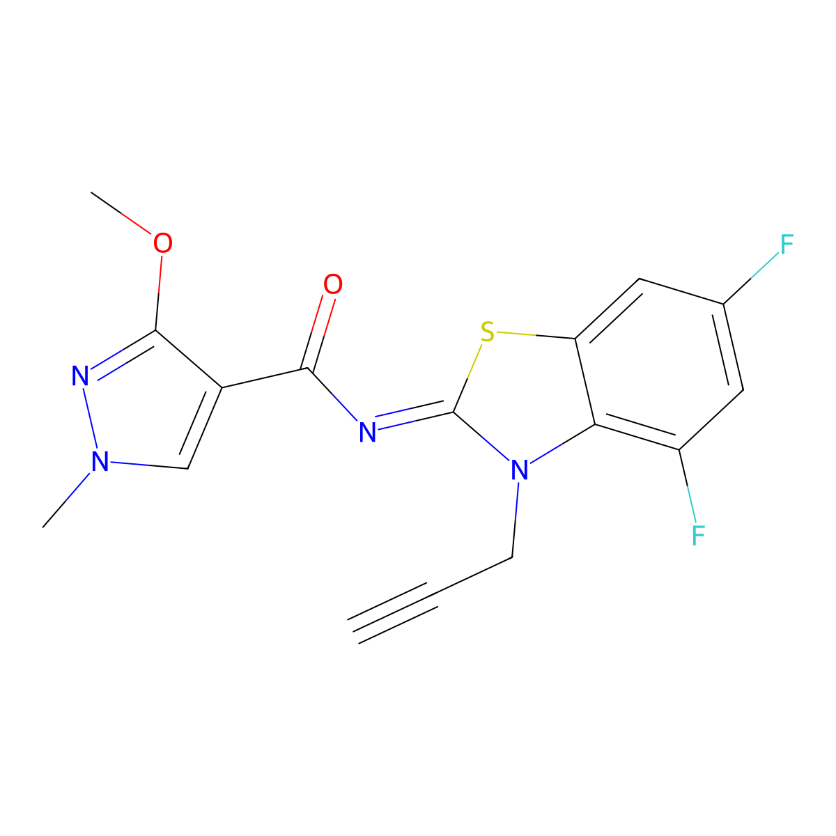 (Z)-N-(4,6-difluoro-3-(prop-2-yn-1-yl)benzo[d]thiazol-2(3H)-ylidene)-3-methoxy-1-methyl-1H-pyrazole-4-carboxamide molecular structure, CAS 1173608-55-3