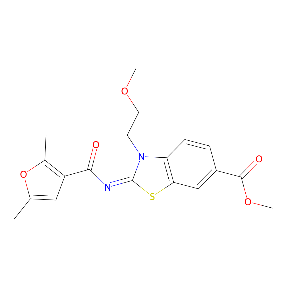 (E)-methyl 2-((2,5-dimethylfuran-3-carbonyl)imino)-3-(2-methoxyethyl)-2,3-dihydrobenzo[d]thiazole-6-carboxylate molecular structure, CAS 1173613-32-5