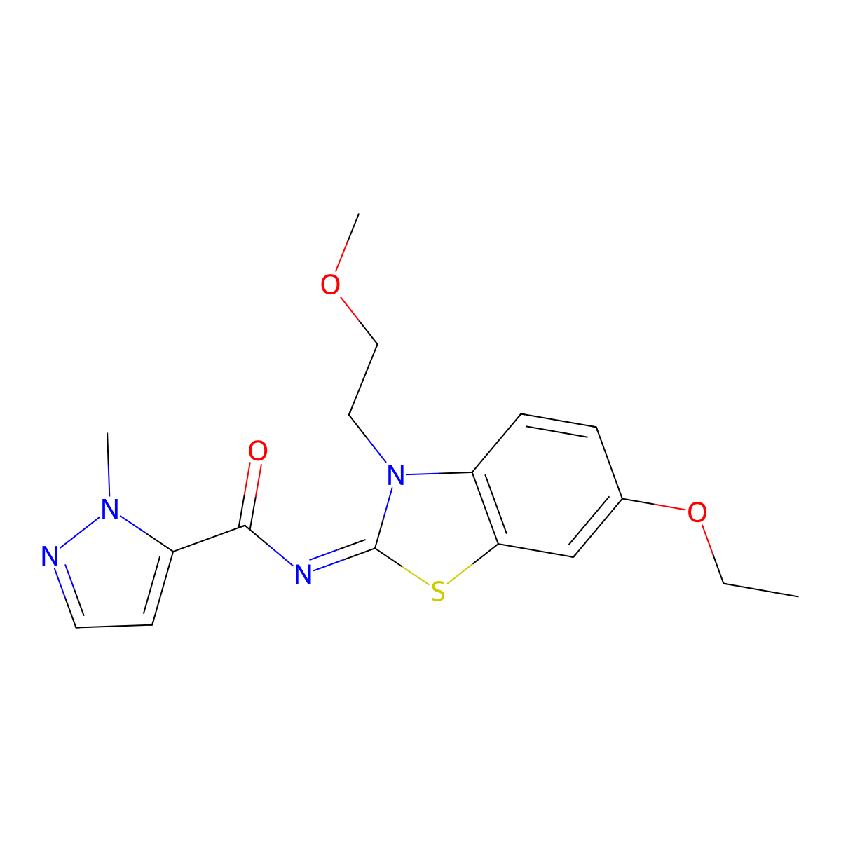 (E)-N-(6-ethoxy-3-(2-methoxyethyl)benzo[d]thiazol-2(3H)-ylidene)-1-methyl-1H-pyrazole-5-carboxamide molecular structure, CAS 1173620-00-2