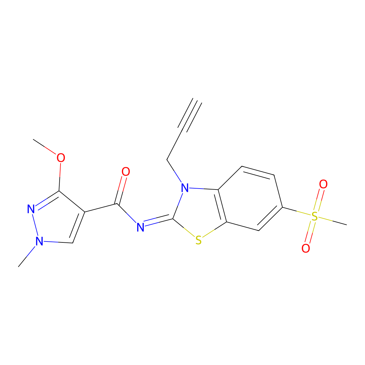 (Z)-3-methoxy-1-methyl-N-(6-(methylsulfonyl)-3-(prop-2-yn-1-yl)benzo[d]thiazol-2(3H)-ylidene)-1H-pyrazole-4-carboxamide molecular structure, CAS 1173624-20-8
