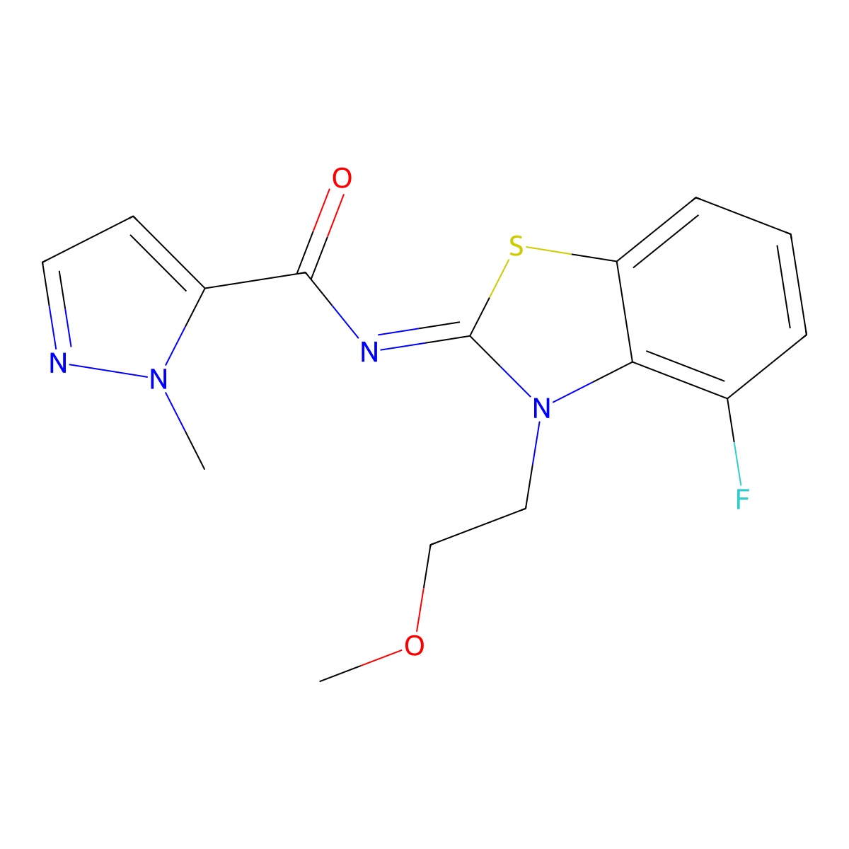 (E)-N-(4-fluoro-3-(2-methoxyethyl)benzo[d]thiazol-2(3H)-ylidene)-1-methyl-1H-pyrazole-5-carboxamide molecular structure, CAS 1173627-75-2