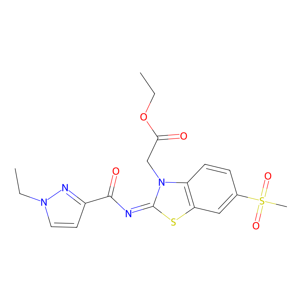 (Z)-ethyl 2-(2-((1-ethyl-1H-pyrazole-3-carbonyl)imino)-6-(methylsulfonyl)benzo[d]thiazol-3(2H)-yl)acetate molecular structure, CAS 1173629-48-5