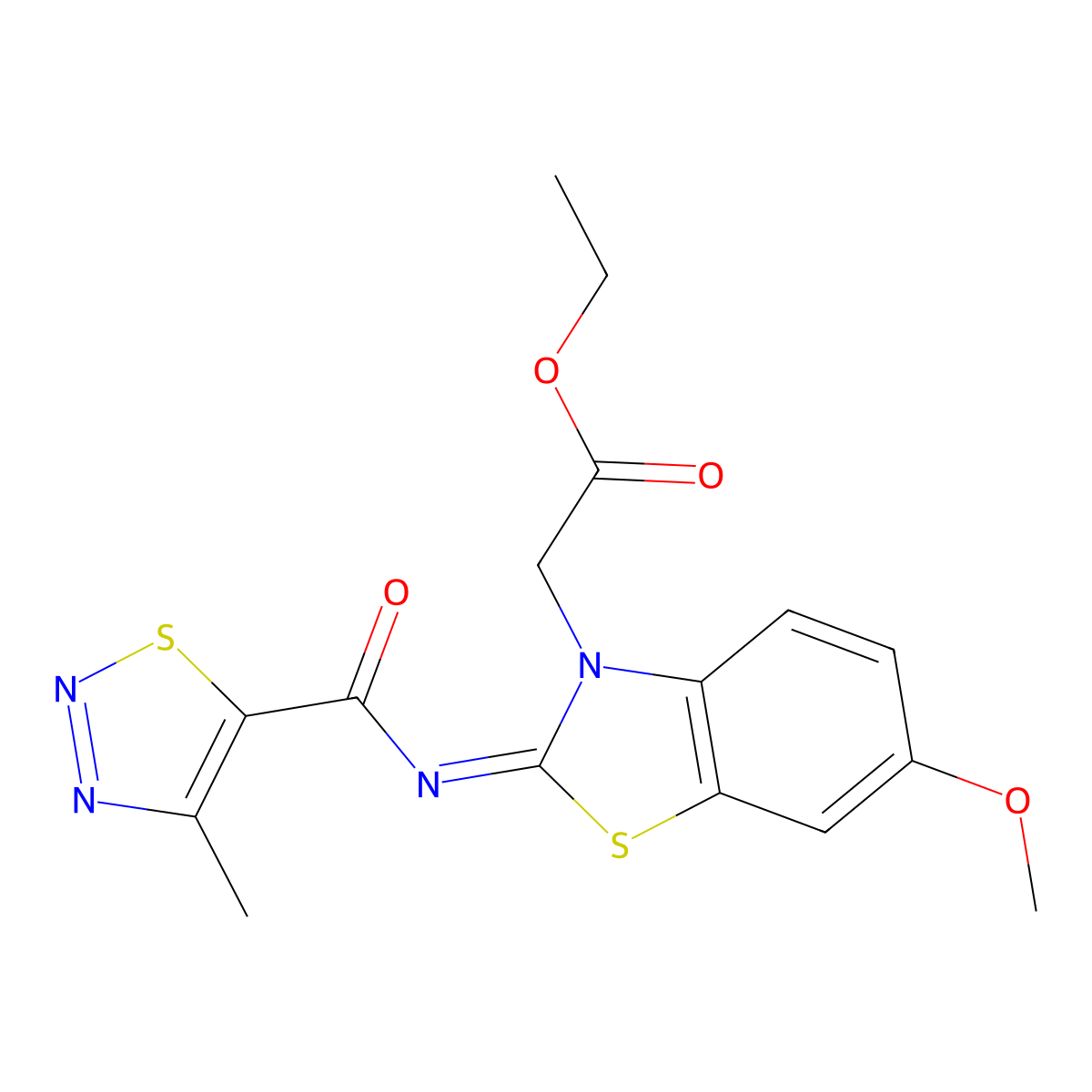 (Z)-ethyl 2-(6-methoxy-2-((4-methyl-1,2,3-thiadiazole-5-carbonyl)imino)benzo[d]thiazol-3(2H)-yl)acetate molecular structure, CAS 1173629-95-2