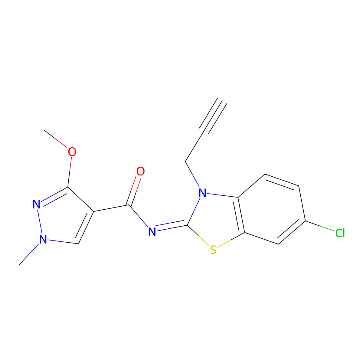 (Z)-N-(6-chloro-3-(prop-2-yn-1-yl)benzo[d]thiazol-2(3H)-ylidene)-3-methoxy-1-methyl-1H-pyrazole-4-carboxamide molecular structure, CAS 1173632-56-8