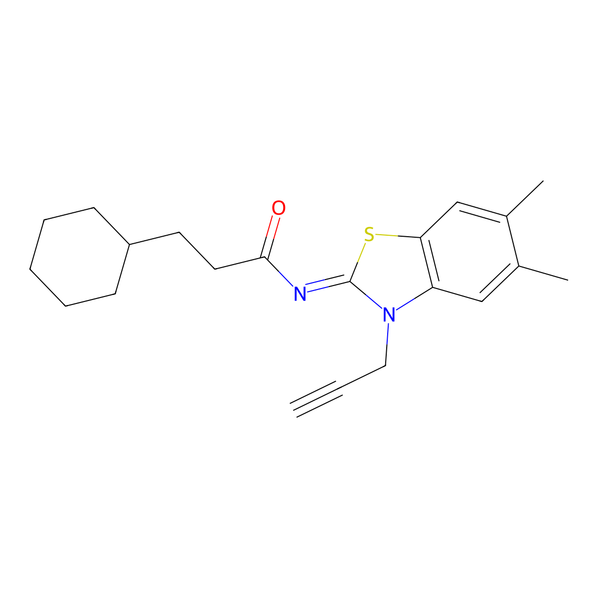 (E)-3-cyclohexyl-N-(5,6-dimethyl-3-(prop-2-yn-1-yl)benzo[d]thiazol-2(3H)-ylidene)propanamide molecular structure, CAS 1173634-01-9