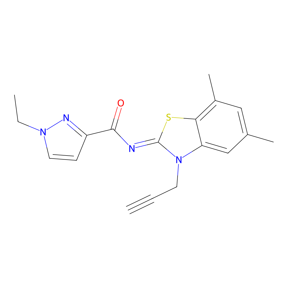 (Z)-N-(5,7-dimethyl-3-(prop-2-yn-1-yl)benzo[d]thiazol-2(3H)-ylidene)-1-ethyl-1H-pyrazole-3-carboxamide molecular structure, CAS 1173638-12-4