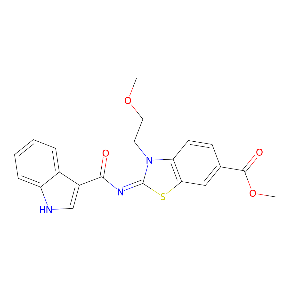 (Z)-methyl 2-((1H-indole-3-carbonyl)imino)-3-(2-methoxyethyl)-2,3-dihydrobenzo[d]thiazole-6-carboxylate molecular structure, CAS 1173638-14-6