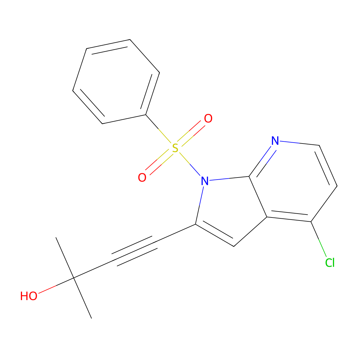 4-(4-Chloro-1-(phenylsulfonyl)-1H-pyrrolo[2,3-b]pyridin-2-yl)-2-methylbut-3-yn-2-ol molecular structure, CAS 1173657-04-9