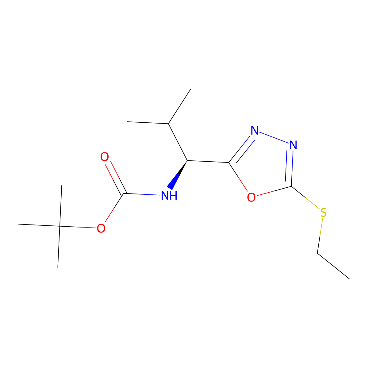 tert-butyl N-[(1S)-1-(5-ethylsulfanyl-1,3,4-oxadiazol-2-yl)-2-methylpropyl]carbamate molecular structure, CAS 1173667-58-7